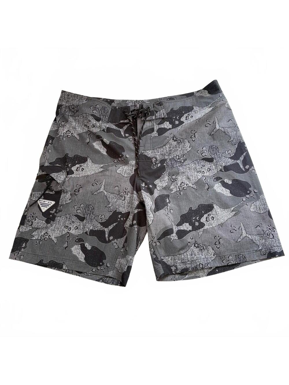 Columbia PFG Real Tree Camouflage Fish Board Shorts Swim Zip Pocket Sz 40 Waist